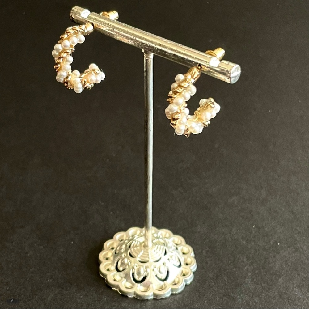 Small Gold Pearl Hoop Fashion Earrings - NWT